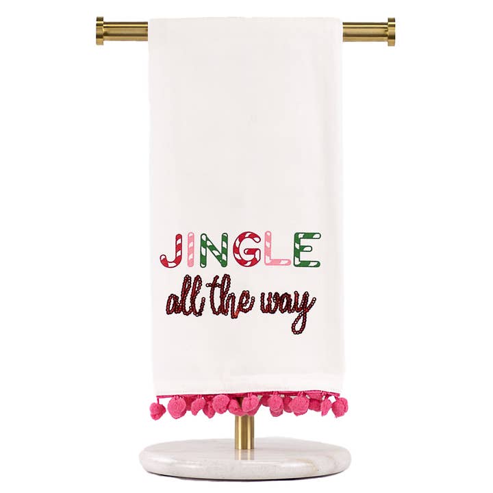 Serviette à main Jingle All The Way Pom Pom, blanc/rose/vert/rouge, 20 x 28 pour la vente par The Royal Standard