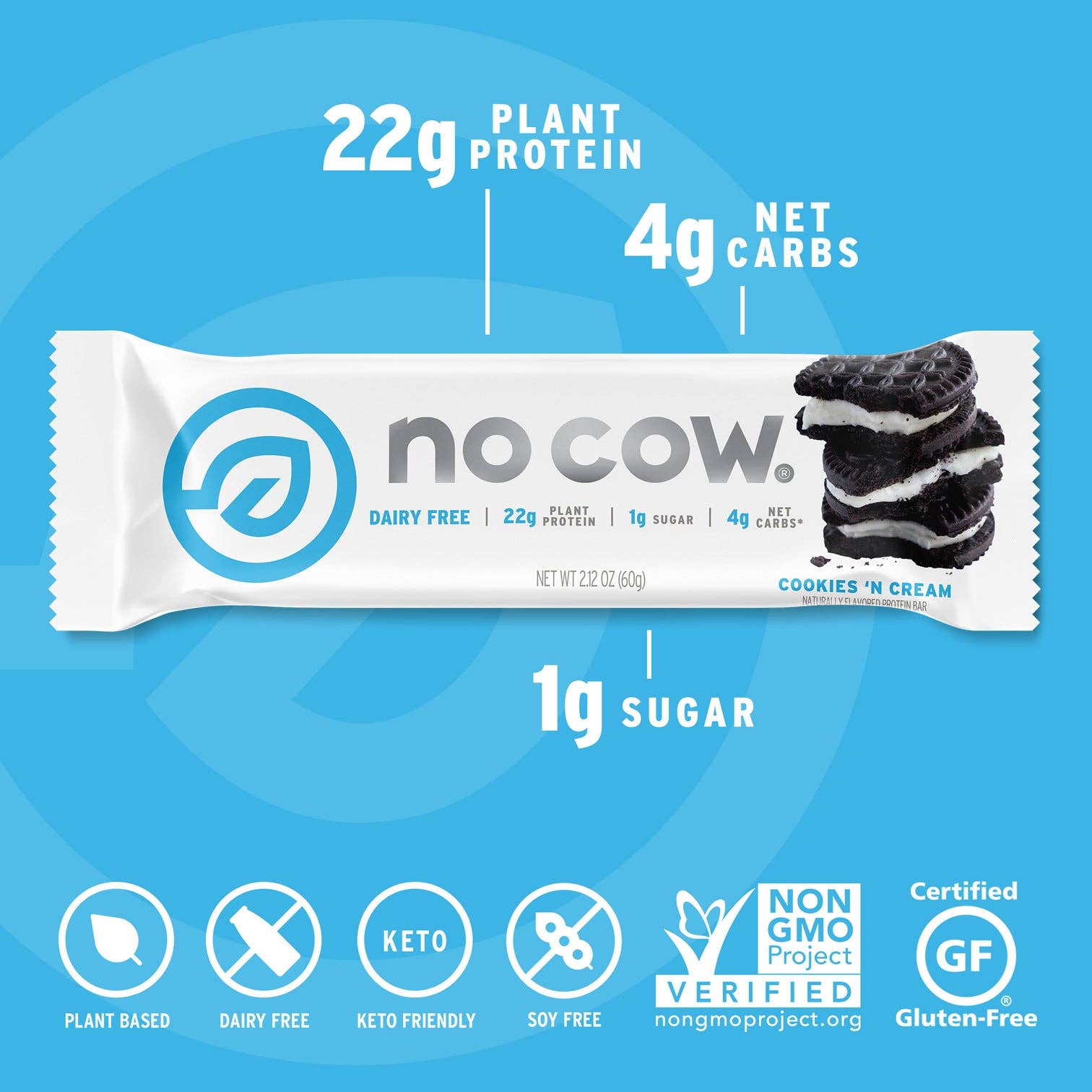 No Cow - Wholesale Snack Bar - No Cow Protein Bars, Cookies 'N Cream, 12 Pack2