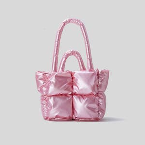 Quilted Shiny Puffer Tote Bag-LOA395 - HANA WHOLESALE