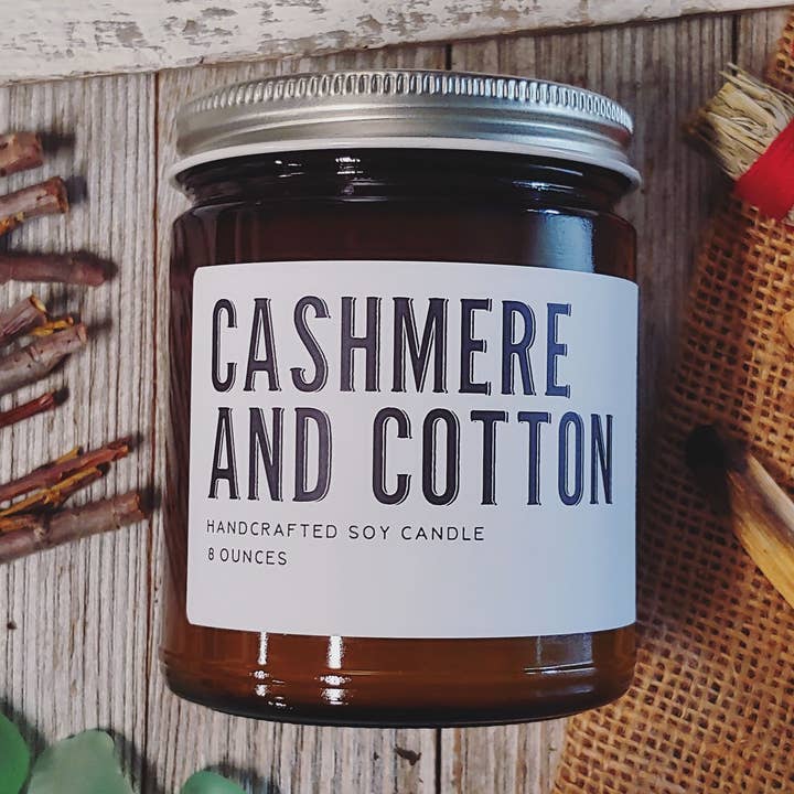 Candela vegana di soia in cashmere e cotone per la vendita all'ingrosso da parte di Earth & Anchor Soap Co.