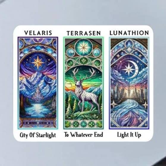 Sarah J Maas Maasverse Buntglas 2,5" Vinyl-Aufkleber für den Großhandel von Fable and Flame Co.