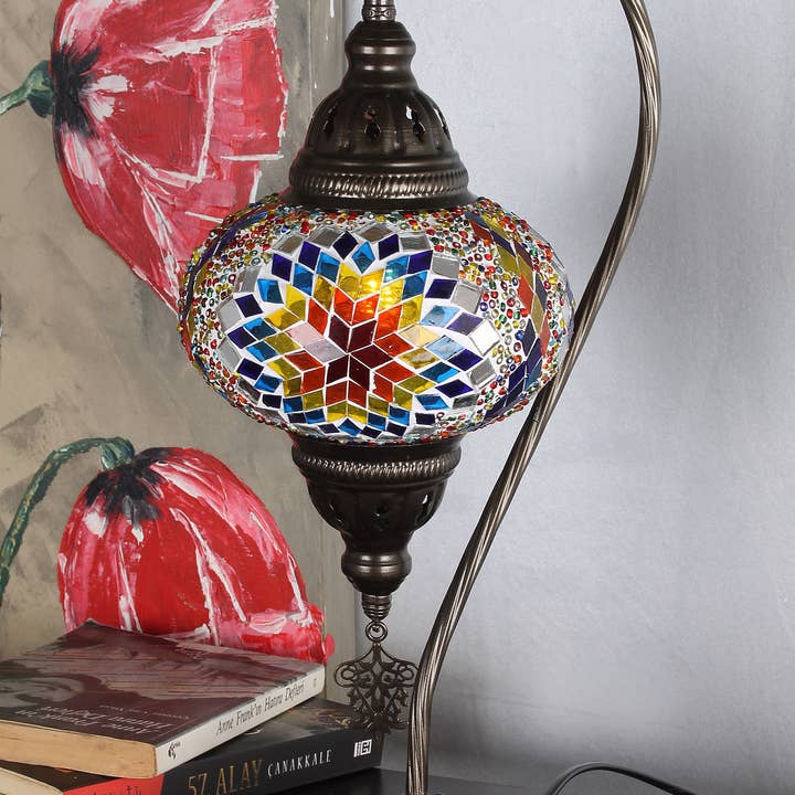 Import Corner - Wholesale Accent/Desk Lamp - 95711-20: BOXED TURKISH MOSAIC GOOSENECK W/ 7" PRESSED SHADE