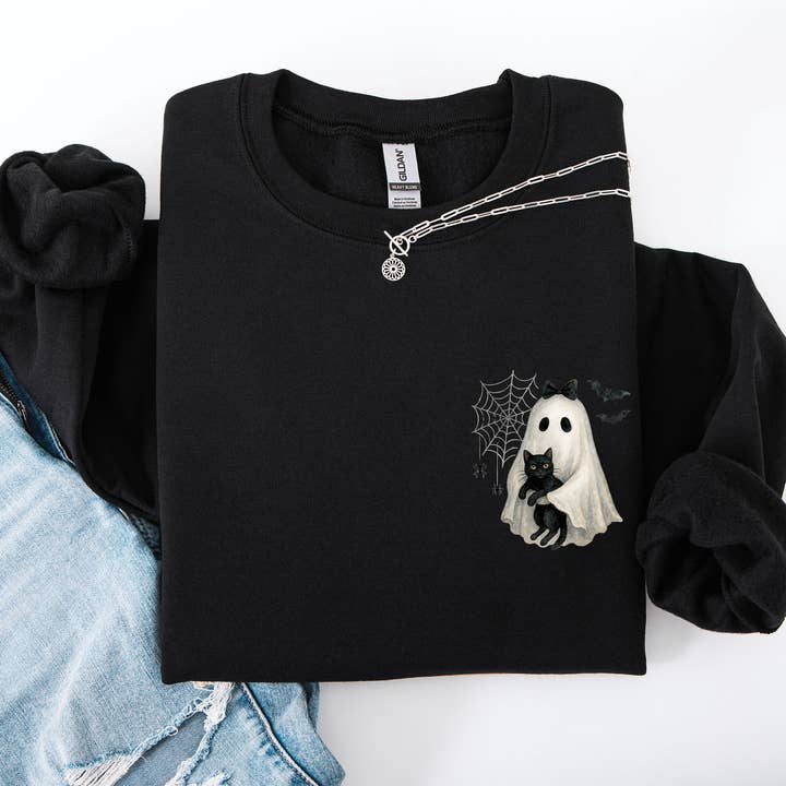 Fantasma Lindo, Gato Negro, Halloween, Sudadera Coqueta con Bolsillo para venta al por mayor de Refinery Number One LLC
