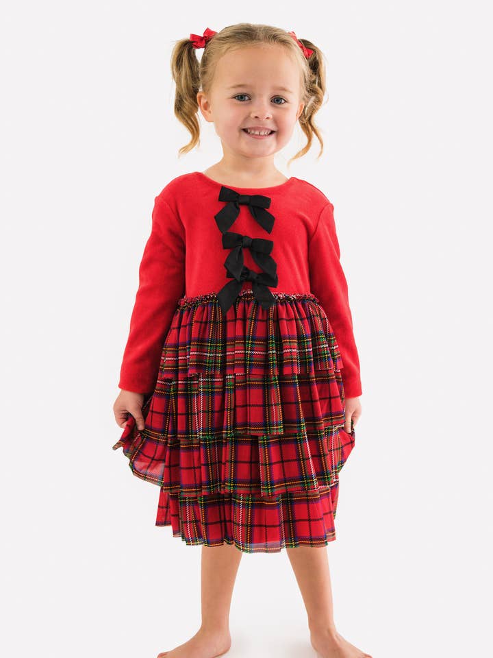 Girls Red Nicholas Plaid Velour & Tulle Long Sleeve Twirl Dress
for wholesale by RuffleButts + RuggedButts