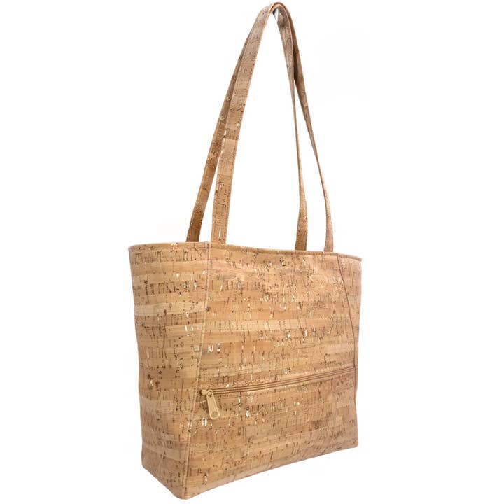 Petit sac fourre-tout en liège avec poche zippée à l'avant | Moucheté d'or pour la vente par Natalie Therese