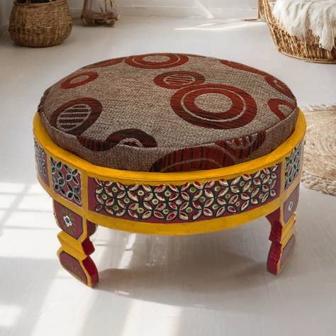 Hand-Painted Wooden Bajot with Cushioned Chakki for wholesale by VIRATRA ART DECOR