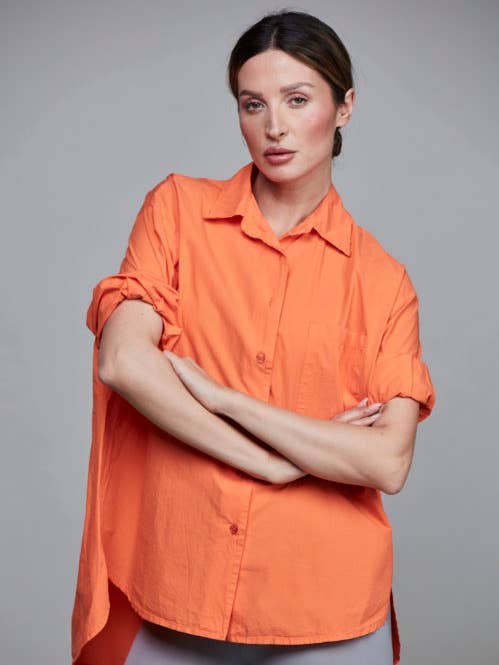Boyfriend Bomuld Kort Skjorte - Orange for engroshandel hos SixtyDays