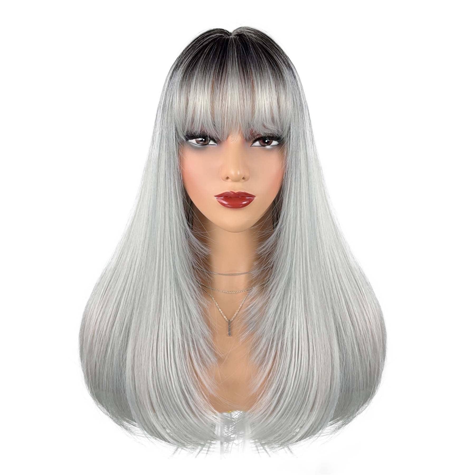 AK Brand - Wholesale Pruik/haarstuk - Lange rechte synthetische pruik met gelaagde snit en pony.7