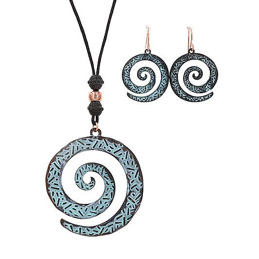 0011 PREMIERE - Wholesale Jewelry Set - FR5647 Patina Swirl Spiral Waxed Cotton Cord Necklace Set