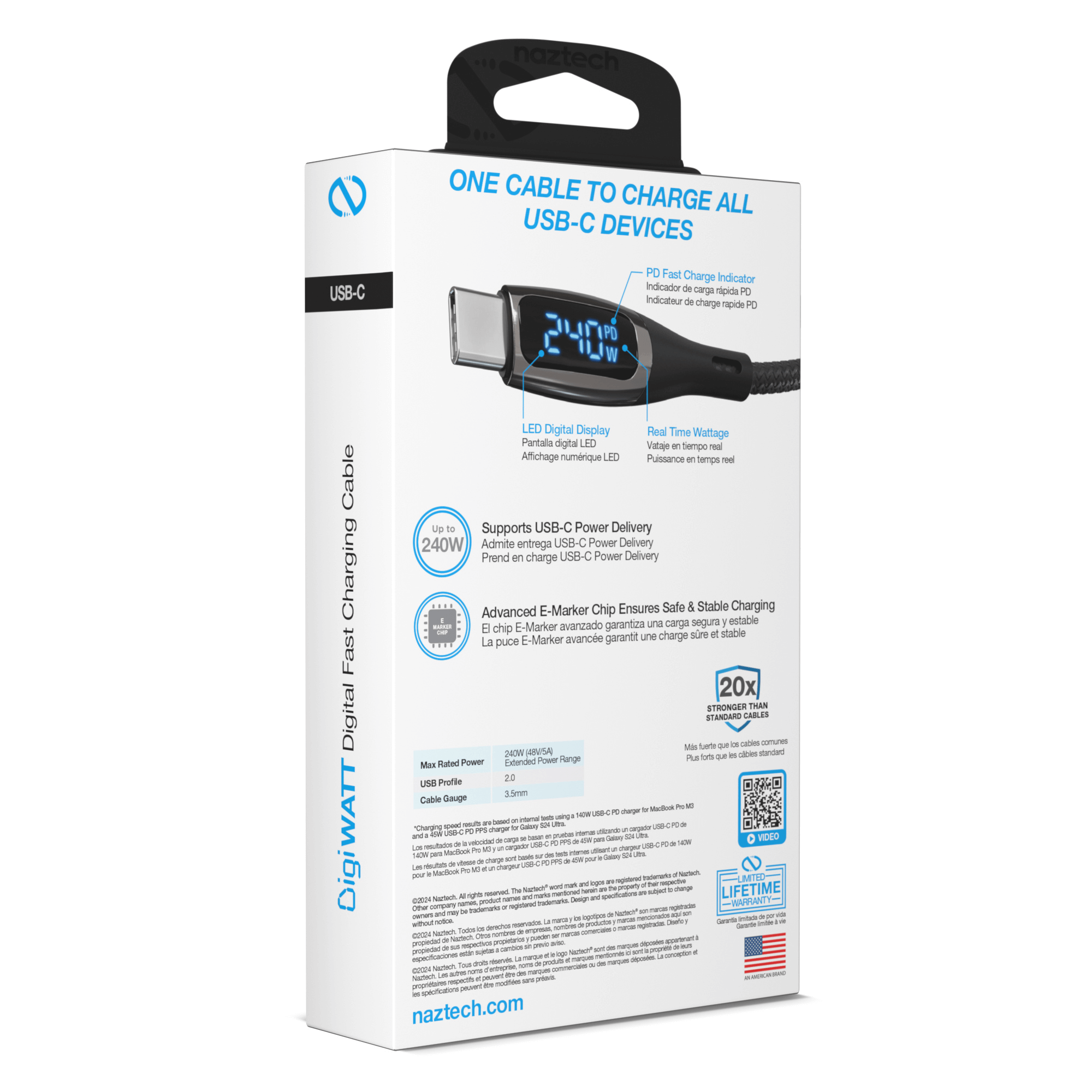 JupiterGear Home - Wholesale Charging Cable - Naztech DigiWATT USB-C to USB-C Digital LED Cable 6ft5