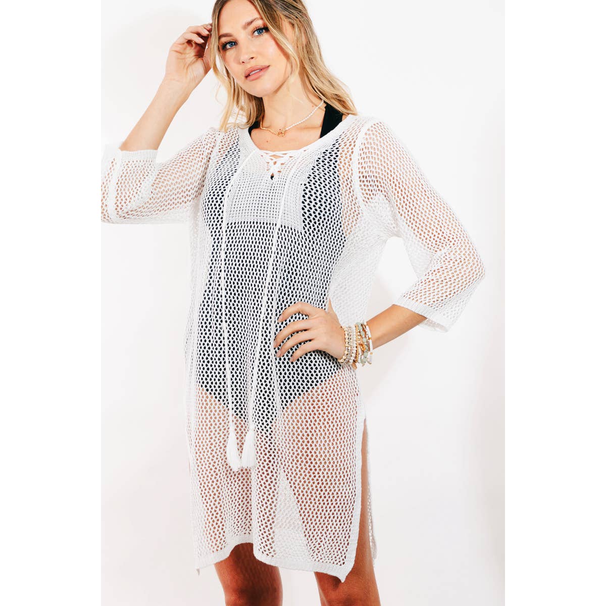 Collections by Fame Accessories - Wholesale Swim Cover Up - Women's - Long Sleeve Fishnet Cover Up2