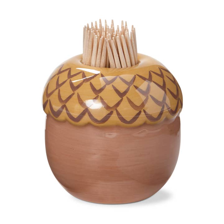 Acorn Toothpick Holder Set Brown Earthenware Fall for wholesale by tag