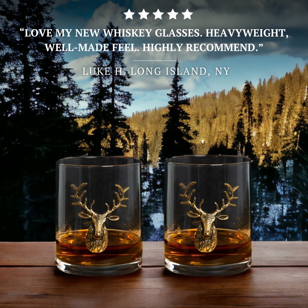 Jersey Art Glass - Wholesale Cocktail/Liquor Glass - Gold Stag Deer Whiskey Glasses (Set/2) Hunting Gifts For Men6