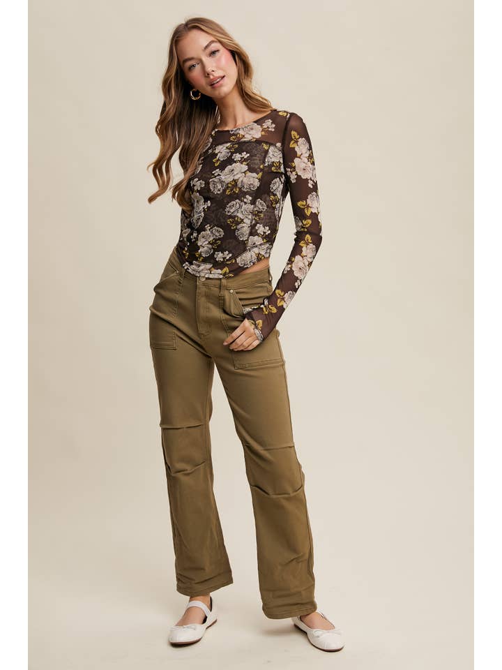 Listicle - Wholesale T-Shirt - Women's - Floral Mesh Long Sleeve Layering Top57