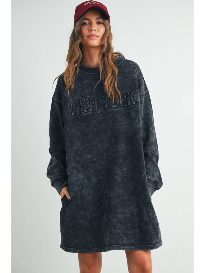 BUTTERMELON - Wholesale Dress - Women's - Tall Acid Wash Sweatshirt Dress - BMD75384