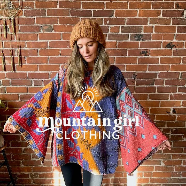 Bell Sleeve Upcycled Kantha Top Free Size for wholesale by Mountain Girl Clothing