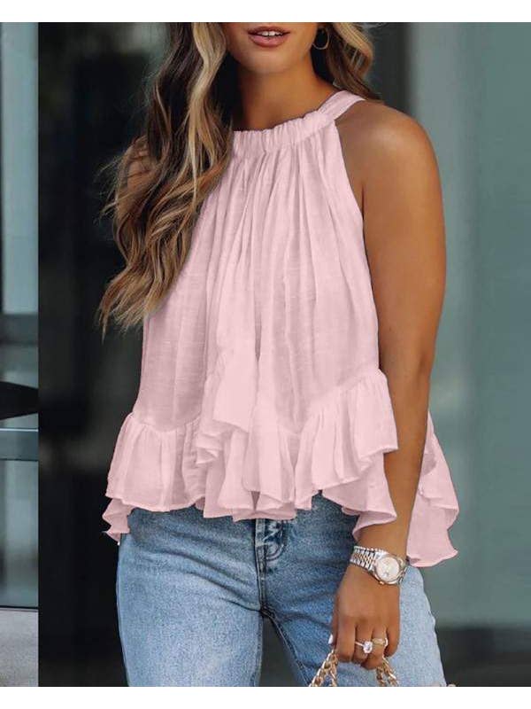 Queen Fashion - Wholesale Blouse - Women's - daisy print layered ruffles sleeveless top