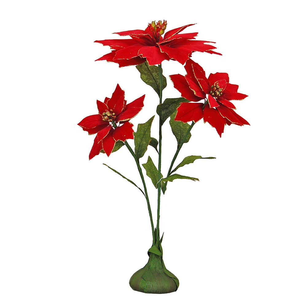 Flora Bunda Inc - Wholesale Artificial Flowers - 44" Poinsettia Faux Floral Stem Arrangement3