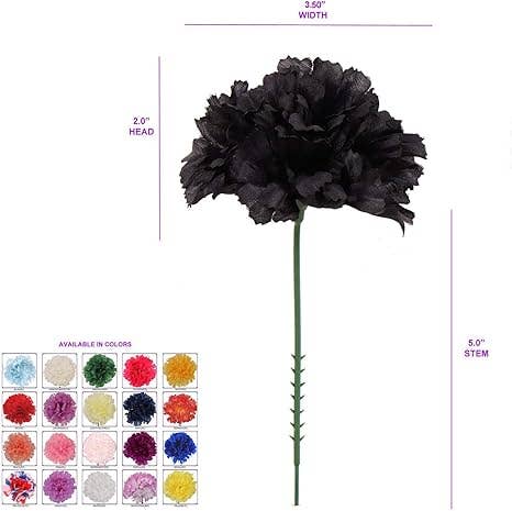 Larksilk - Wholesale Artificial Flowers - 100-Pack Black Silk Carnation Picks, For Weddings & Decor2