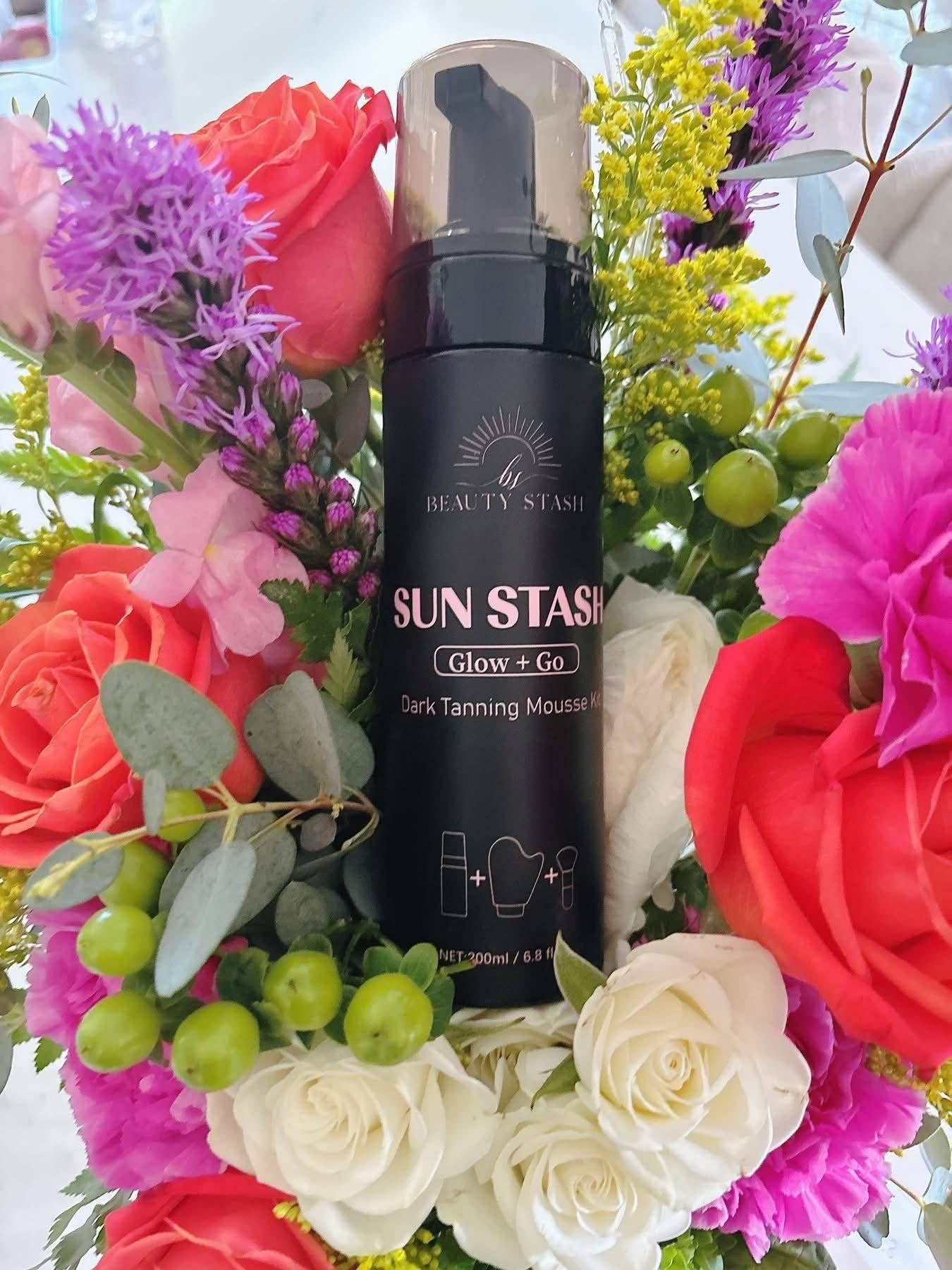 Beauty Stash - Wholesale Self-Tanner - Sun Stash Glow + Go Complete Tanning Kit – Sunless Self-Tanning Foam with Mitt & Brush, 6.3oz3