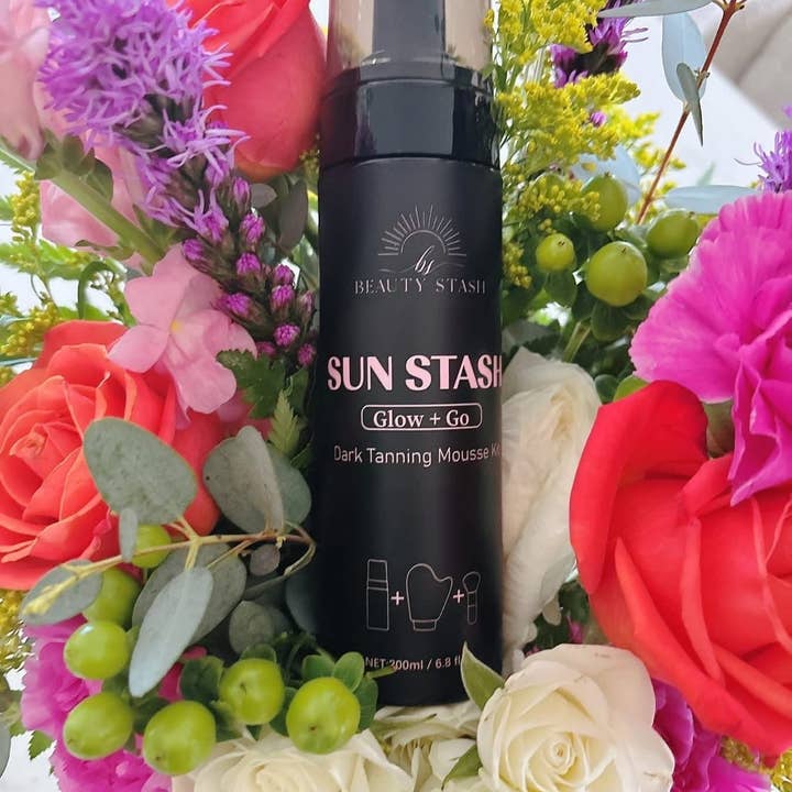 Beauty Stash - Wholesale Self-Tanner - Sun Stash Glow + Go Complete Tanning Kit – Sunless Self-Tanning Foam with Mitt & Brush, 6.3oz3