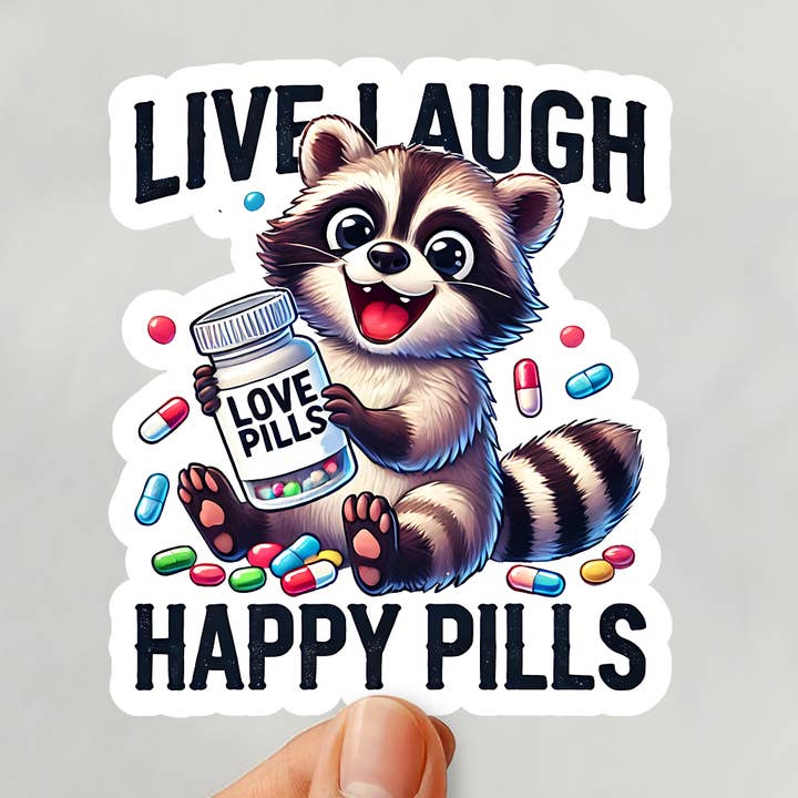 Lev Grin Lykkepiller Sjovt Klistermærke for engroshandel hos Happy Mail Wholesale