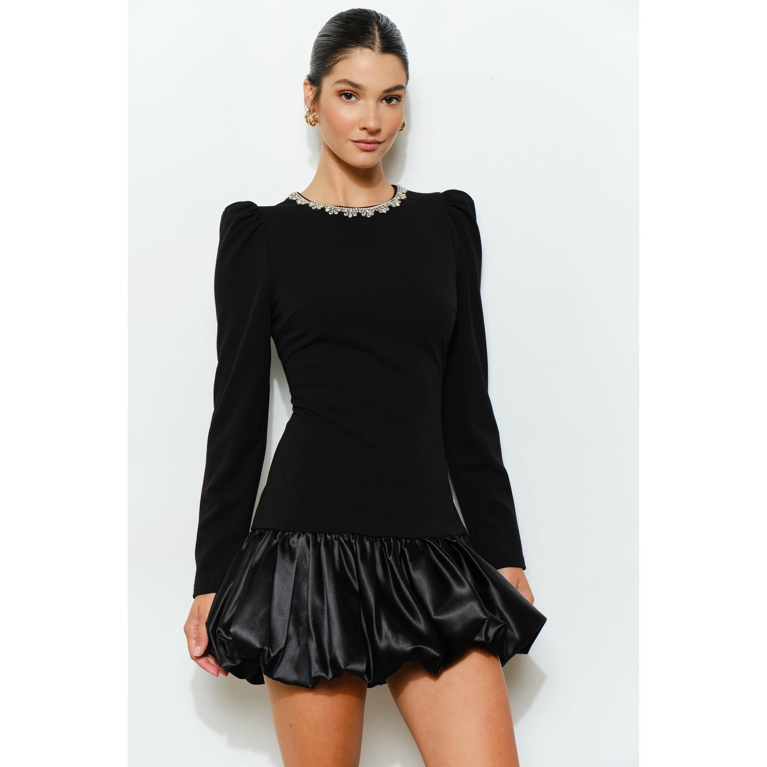 INA - Wholesale Dress - Women's - Jewel-Embellished Puff-Sleeve Bubble Mini Dress2