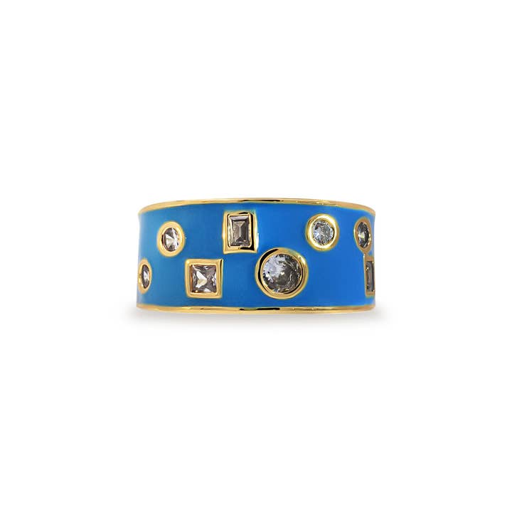 Blue Mixed-Shape Chunky Embellished Enamel Ring for wholesale by XUXA