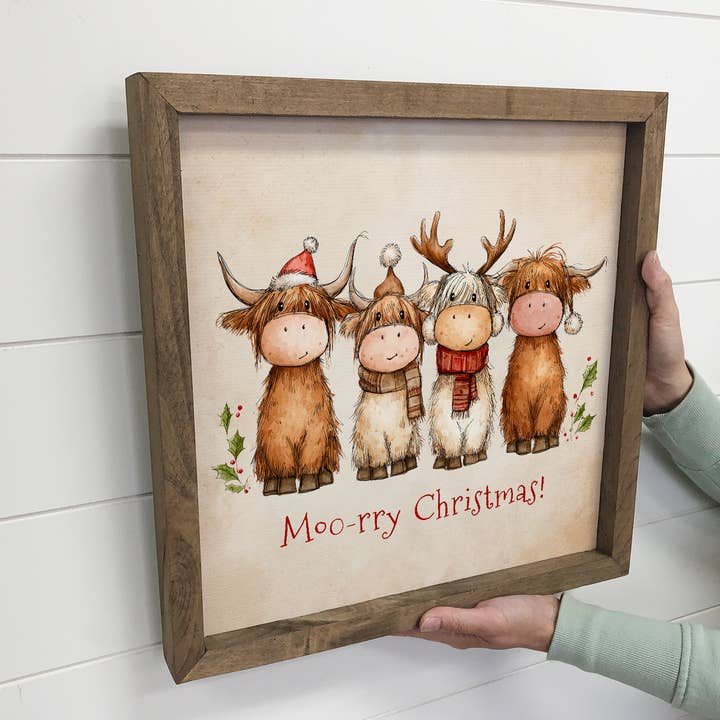 Hangout Home - Wholesale Christmas Wall Art - Moo-ry Christmas Highland Cows - Funny Animal Christmas Art2