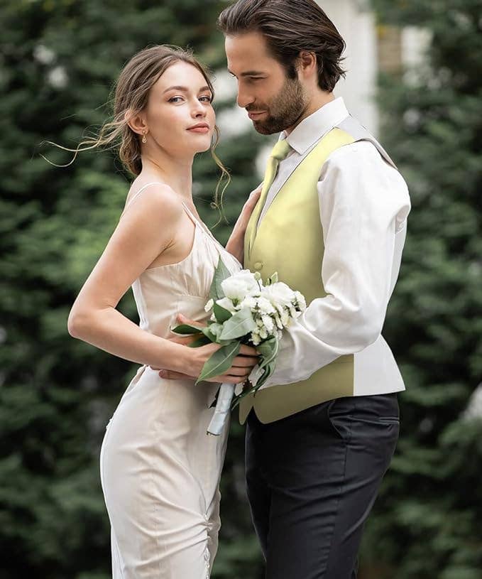 Dubal Brothers - Wholesale Suit Vest - Men's - Vittorio Farina Solid Satin Vest Set (White Back) Var. 01 (Beige-Maize)46