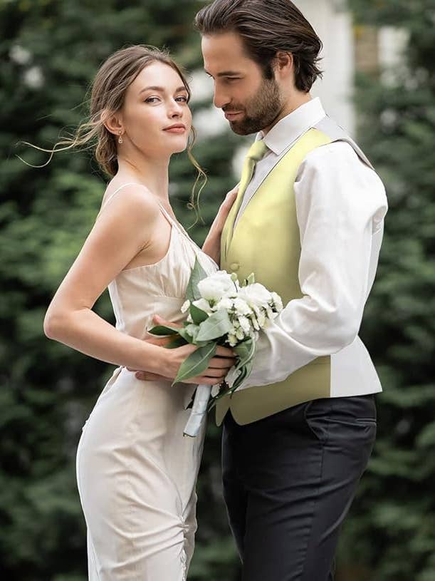 Dubal Brothers - Wholesale Suit Vest - Men's - Vittorio Farina Solid Satin Vest Set (White Back) Var. 01 (Beige-Maize)46