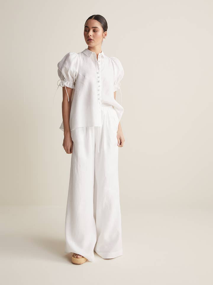 Sophia Linen Palazzo Pant | White for wholesale on Faire
