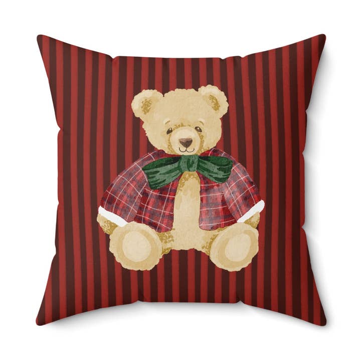 Cute Teddy Bear Red Brown Pillow for wholesale by MagicMerchEmporium