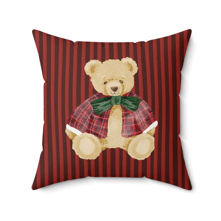 Cute Teddy Bear Red Brown Pillow for wholesale by MagicMerchEmporium