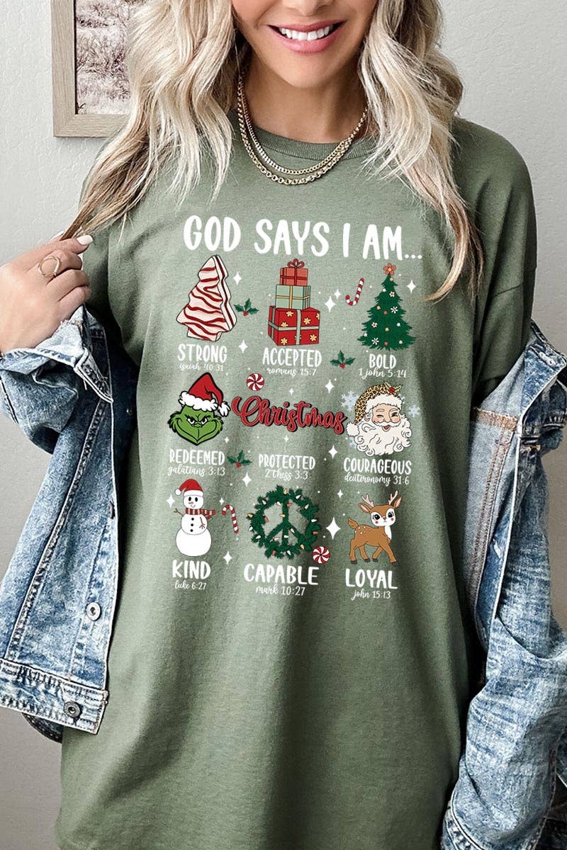 COLORBEAR – T-shirt gráfica - Unissexo por atacado – God Diays I Am Christmas Graphic Heavyweight Team9