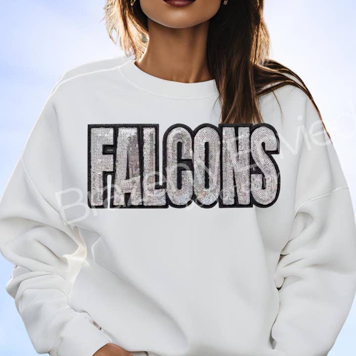 Brazenly Envied - Wholesale Patch - FALCONS Patch| Silver Sequins with Black Glitter Backing0
