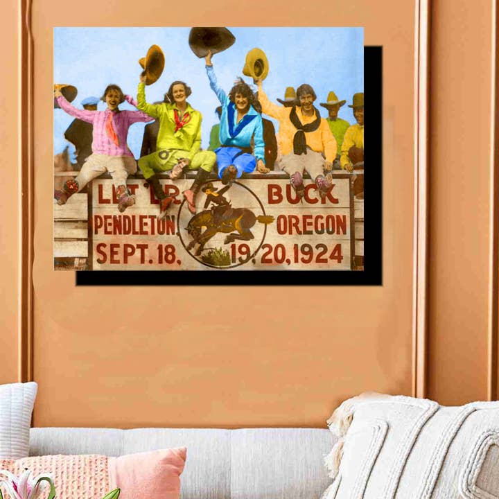 Cowgirls at Pendletron Rodeo 1924 Poster Canvas Wrap art for wholesale by BMS BIZ