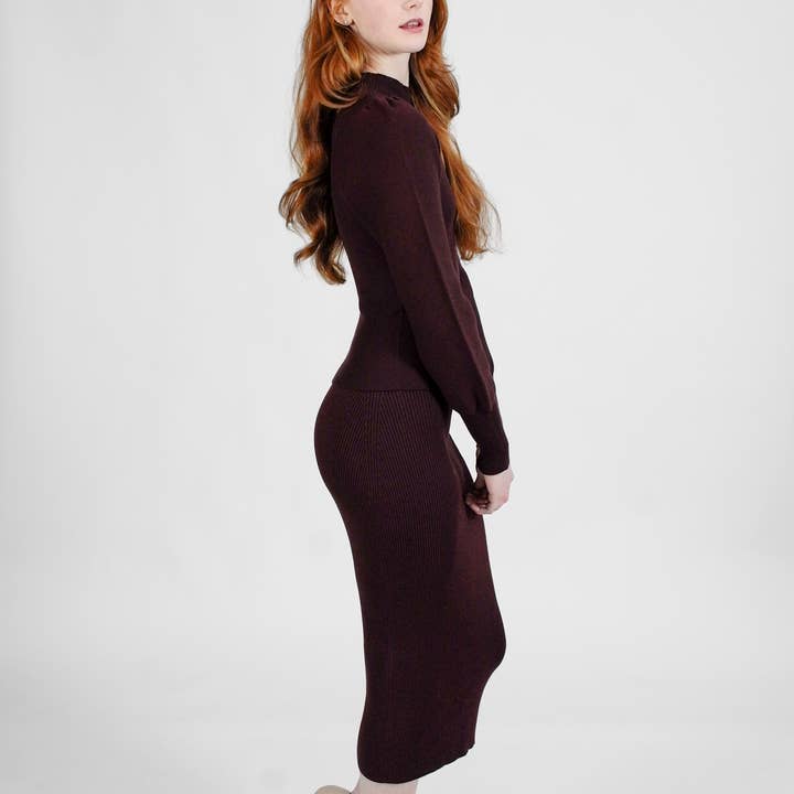 Gracie rib-knit pencil skirt - Oxblood for wholesale by Maison Mikumo