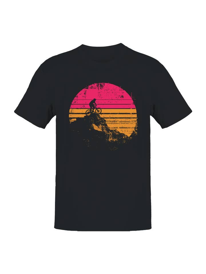 Mountainbiken Retro-Sonnenuntergang Herren-T-Shirt für den Großhandel von TShirtGuys.com