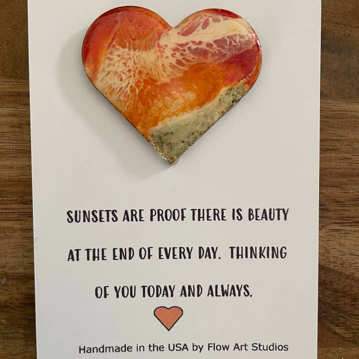 Flow Art Studios - Vente Carte de vœux classique - Carte Câlin Océan au Coucher du Soleil - Carte Artisanale Quotidienne Cœur en Résine1