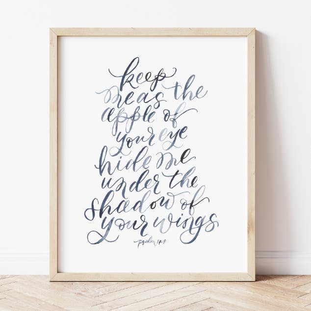 Apple of your Eye Bible Verse Watercolor Lettering Art Print for wholesale by Pia Chella
