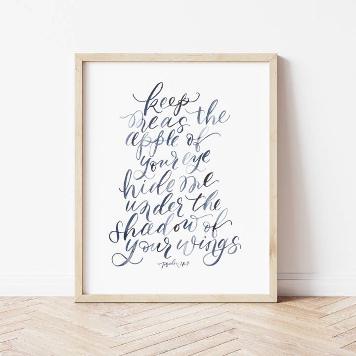 Apple of your Eye Bible Verse Watercolor Lettering Art Print for wholesale by Pia Chella