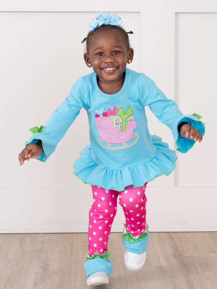 Marie Nicole Clothing - Wholesale Top & Pant Set - Kids - Jolly Sleigh Surprise Embroidered Outfit3