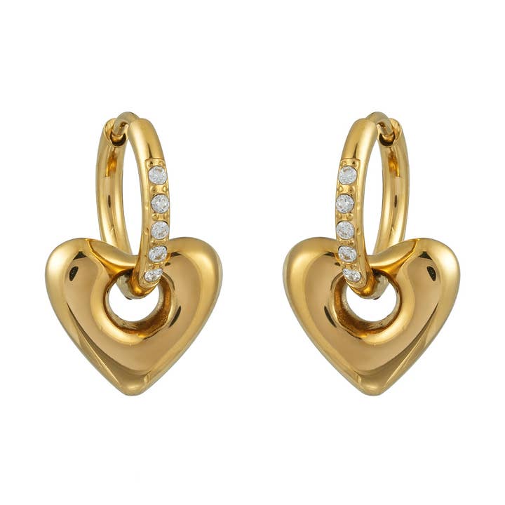 BISHAARA Oro: Orecchini a Cerchio con Ciondolo a Cuore Incastonato di Zirconia – Amore Eterno per la vendita all'ingrosso da parte di HACKNEY NINE