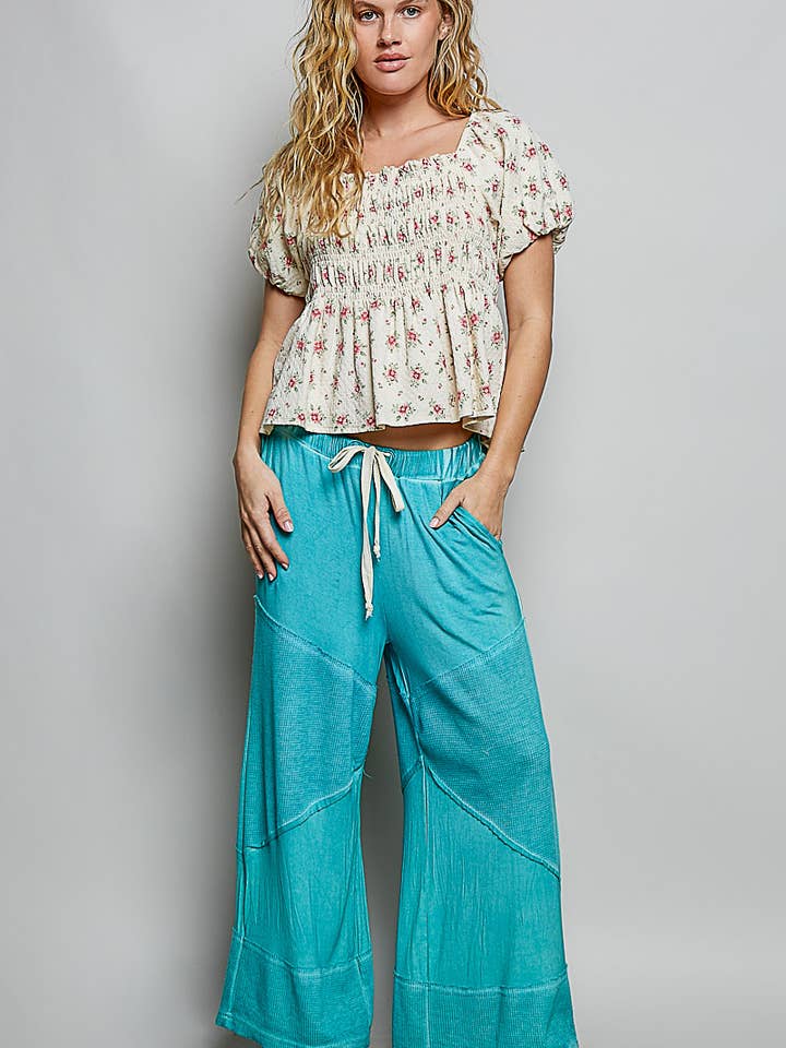 Contrast ribbed elastic waist casual knit culottes pants for wholesale by Pol Clothing