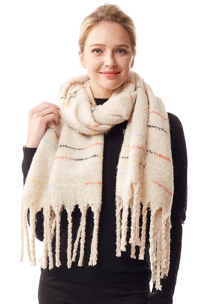 Hana - Wholesale Scarf - Women's - Glitz Color Stitch Fuzzy Oblong Winter Scarf3