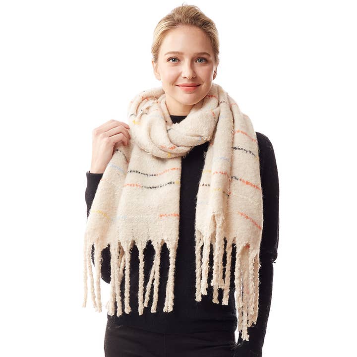 Hana - Wholesale Scarf - Women's - Glitz Color Stitch Fuzzy Oblong Winter Scarf3