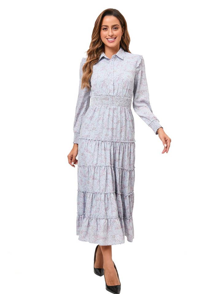 Lavender Dream midi-jurk met gelaagde ruches voor wholesale door Miss Finch NYC