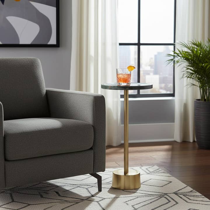 Table d'appoint - Marbre doré sculptural étroit, 24 po. pour la vente par Elevarre