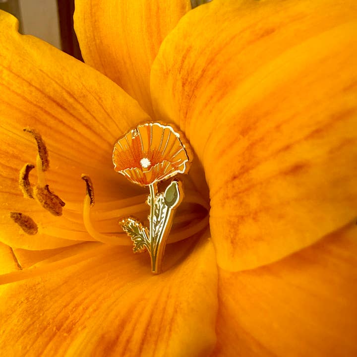 Plant Scouts - Wholesale Lapel Pin/Button - California Poppy Flower Enamel Pin1